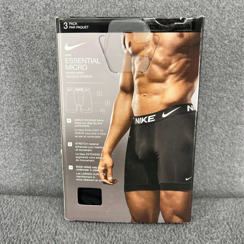 Nike Essential Micro Boxer Briefs Mens Large Black 3 Pack Dri-FIT Stretch New
